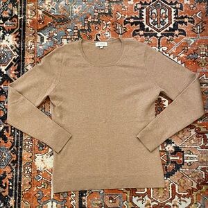 Kinross Cashmere Crewneck Neutral Tan Sweater | Women’s Size L